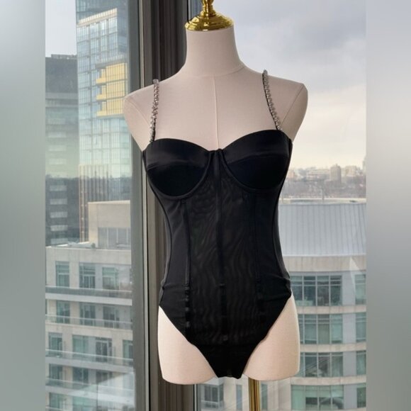 🆕 REBECCA VALLANCE 🧿 NWOT Eclipse Bodysuit, Black Mesh, Star Jewels, Sz US 4 - Picture 4 of 16